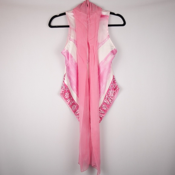 Lorena Conti Paris Pink Sleeveless Top w/ Scarf Collar Made In France, Size 2 - Picture 2 of 16